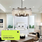 Black Crystal Chandeliers for Dining Room 10-Light, 29.5” Modern Water Ripple Glass Light Fixture, Farmhouse Round Lighting for Kitchen Island, Bar Table