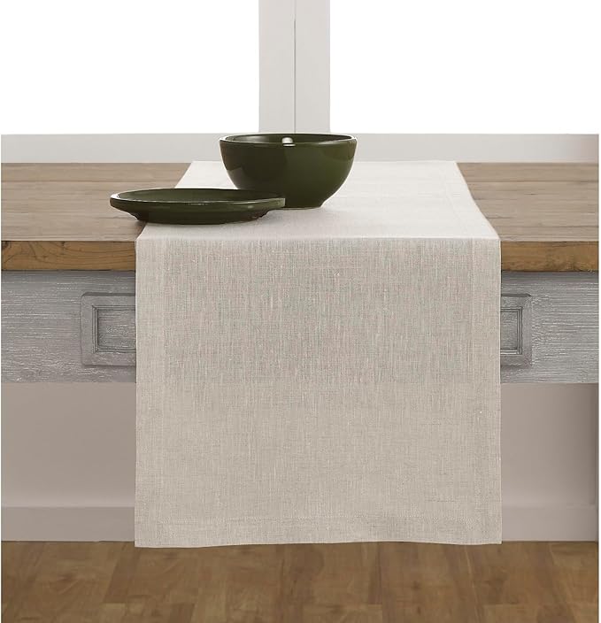 Solino Home Linen Table Runner 48 Inches - 100% Pure Linen Light Natural Table Runner 14 x 48 Inch Ideal for Dresser and Coffee Tables - Fall, Autumn, Thanksgiving, Holiday - Athena