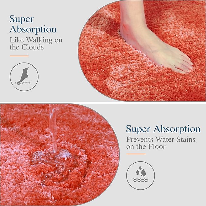 Walensee Bathroom Rug, Living Coral, 24" x 60", Extra Soft, Absorbent Shaggy Microfiber, Non-Slip, Machine Washable
