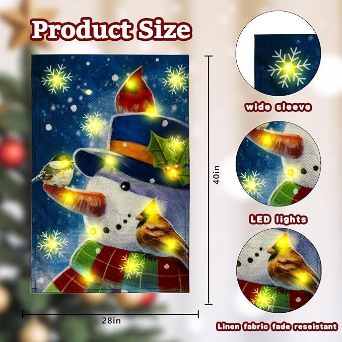 Lights Garden Flag,Double Sided Christmas LED Outdoor Yard Flag for Winter Outdoor Decoration (Snow, 28 * 40)