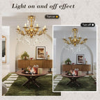 Luxury Copper Crystal Chandelier, 30" Vintage K9 Crystal Pendant Light with 8 Lights, Antique Brass Finish Ceiling Light Fixture with Scrolled Arms for Dining Room Living Room Foyer Villa Hotel