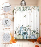 MAMUSE Fall Shower Curtain for Bathroom Stall Cute Decorative Waterproof Unique Design TeenWomen Cortinas de Baño Bathtub 72 x72 Inch, Blue Pumpkins