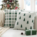 MIULEE Christmas Decorative Chenille Throw Pillow Covers, 16x16 Inch, White Dark Green Tree, Set of 2 Cute Trees with Plaid Patterns Pillows for Sofa Couch Bedroom Chair Xmas Home Decor