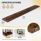 72 Inch Floating Shelves, 9.3" Deep Floating Shelf Wall Mounted, 72" Wall Shelves, Rustic Deep Bookshelf, Large Display Shelves & Storage Shelves for Bedroom, Living Room, Brown, Set of 1