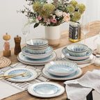 MissYip Melamine Dinnerware Set, 16 Piece for 4, Unbreakable Kitchen Plastic Plates and Bowls set, Indoor and Outdoor Use Tableware, BPA Free, Dishwasher Safe, Not Microwave, Not Oven(Blue)