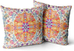 Snycler Orange Blue Ethnic Boho Pillow Covers 18x18 in Boho Carpet Cream Coral Floral Decorative Couch Pillow Cases with Zipper Set of 2 Home Decor for Living Room Bedroom Bed Cushion Outdoor