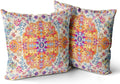Snycler Orange Blue Ethnic Boho Pillow Covers 16x16 in Boho Carpet Cream Coral Floral Decorative Couch Pillow Cases with Zipper Set of 2 Home Decor for Living Room Bedroom Bed Cushion Outdoor
