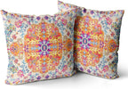 Snycler Orange Blue Ethnic Boho Pillow Covers 16x16 in Boho Carpet Cream Coral Floral Decorative Couch Pillow Cases with Zipper Set of 2 Home Decor for Living Room Bedroom Bed Cushion Outdoor