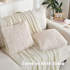 FUTEI Cream White Decorative Throw Pillow Covers 18x18 Inch Set of 2,Soft Fluffy Faux Feather Texture Cushion Cases,Modern Home Luxury Decor for Couch Bed Living Room