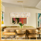 Modern Flower Glass Chandeliers for Dining Room L36” Oval Ceiling Pendant Light Fixture Luxury Gold 8-Light Contemporary Chandelier for Living Room Kitchen Island Bar, E12