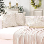 OTOSTAR Set of 2 Xmas Soft Plush Short Wool Velvet Decorative Throw Pillow Covers Square Luxury Style Cushion Case Pillow Shell for Sofa Bedroom Snowflake Cream Beige, 28x28 Inch