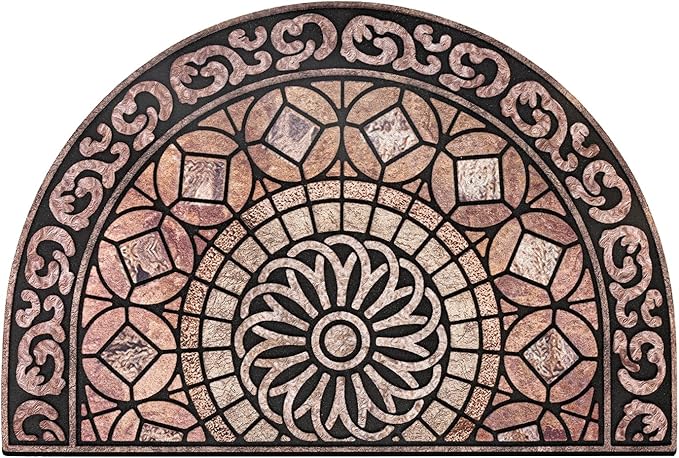 Door Mat Welcome Mat, Heavy Duty Outside Door Mat 23.6 x 35.4 Inch Round Front Door Rug Doormat for Entrance Home Non-Slip Rubber Rug for Front Door, Entryway, Patio (Brown)