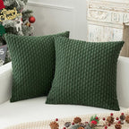Kevin Textile Christmas Velvet Corduroy Boho Throw Euro Pillow Sham Cushion Cover for Bed 2 Pcs 16 x 16 Inch (40 x 40 cm) Dark Green