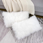 WLNUI Set of 2 White Christmas Decorative Lumbar Fluffy Pillow Covers New Luxury Series Merino Style Faux Fur Throw Pillow Covers Fuzzy Cushion Case for Sofa Bedroom Living Room Home Decor 12x20 Inch