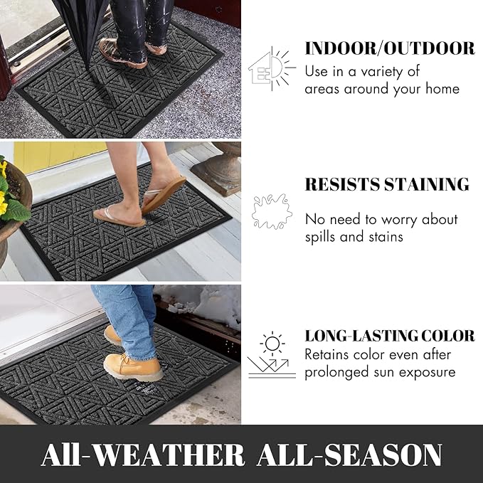 Yimobra Outdoor Mats for Front Door, Stops Mud & Dirt at Entrance, Fits Garage & Patio, All-Weather Waterproof Non Slip Outdoor Indoor Welcome Mat, 29.5x17 Mix Grey