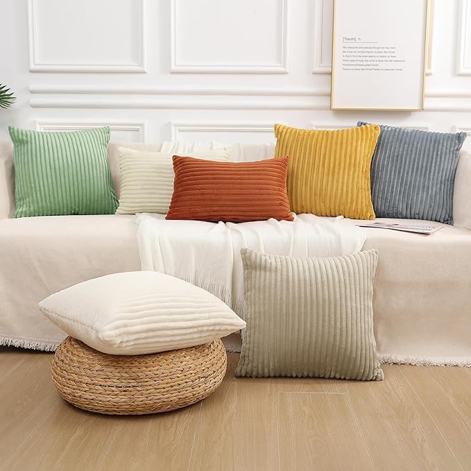 Simmore Decorative Fall Throw Pillow Covers 20x20 Set of 2, Soft Natural Plush Flannel Double-Sided Fluffy Couch Pillow Covers for Sofa Living Room, Black
