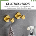 APLusee Brushed Gold Bathroom Towel Hooks 2 Pack, 304 Stainless Steel Robe Hooks for Kitchen Garage, Wall Mounted