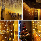 32.8ft 400 LED Icicle String Lights, 8 Modes Waterproof Icicle Christmas Lights Outdoor with Memory Function, Curtain Fairy Lights Hanging Decor for Home, Party, Christmas & Halloween (Warm White)