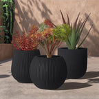 16 Inch Handmade Concrete Outdoor Planter - Classic Striped Design | Fiberglass & Composite Material | Durable for Commercial & Home Decor