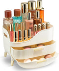 Large Makeup Cosmetic Countertop - Cosmetic Organizer - Vanity, Bathroom Storage for Skin Care Organizer - Space-Saving Design with Drawers - Open-Top, Gold Accents, Portable Side Handles (White)
