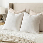 MIULEE Decorative Linen Check Euro Shams Throw Pillow Covers Neutral Farmhouse Vintage Christmas Pillow Covers 22x22 Set of 2 Boho Modern Home Decor for Sofa Couch Bedroom Cushion Cream White