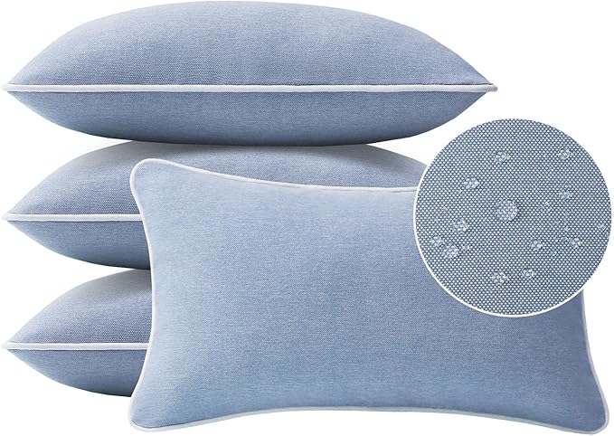 Decorative Outdoor Water Repellent Throw Pillows with Inserts, Set of 4, 20" x12" Pillows for Patio, Backyard, Bed, Couch, and Patio Furniture, Powder Blue