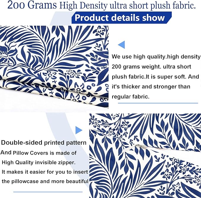 Decorative Throw Pillow Covers Set of 2 Blue Pillow Covers 16x16 inch Throw Pillow Cases Soft Short Plush Farmhouse Floral Outdoor Pillow Covers for Couch Sofa Bed Living Room Cushion Cover