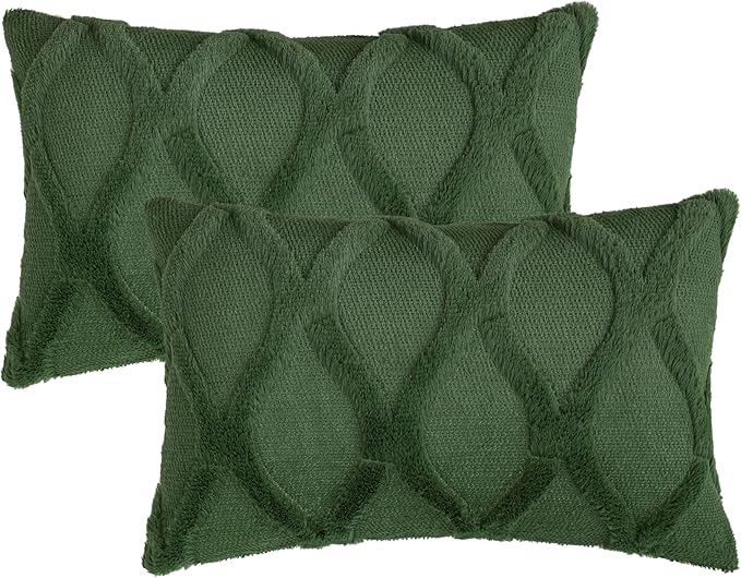 decorUhome Christmas Throw Pillow Covers 12x20 Inch Set of 2, Soft Plush Faux Fur Wool Lumbar Forest Elf Couch Pillow Covers, Decorative Neutral Pillow Cases for Bed Sofa Living Room Home Decor