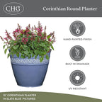 Classic Home and Garden Corinthian Resin Planter Pot - Outdoor & Indoor Plant Pot - Round Planter for Plants & Flowers (13" Slate Blue, Pack of 1)