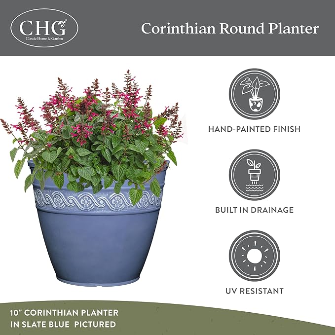 Classic Home and Garden Corinthian Resin Planter Pot - Outdoor & Indoor Plant Pot - Round Planter for Plants & Flowers (13" Oil Rubbed Bronze, Pack of 1)
