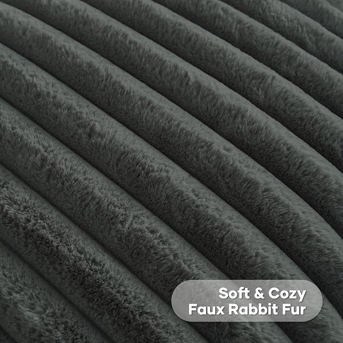 FUTEI Dark Grey Striped Decorative Throw Pillow Covers 18x18 Inch Set of 2,Square Winter Decorations Couch Pillow Case,Soft Cozy Faux Rabbit Fur & Velvet Back,Modern Home Decor for Bed