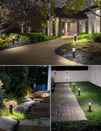 SUNVIE 12-Pack Low Voltage Landscape Pathway Lights 3W Outdoor Landscape Lighting 3000K 12-24V LED Bollard Path Lights Wired CRI 90+ Aluminum Pathway Lighting for Walkway Yard Garden, ETL Listed Cord