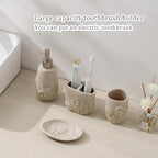 Bathroom Accessories Set, 4 PCS Bathroom Accessory Sets with Soap Dispenser, Toothbrush Holder, Tumbler, Soap Dish, Bathroom Countertop Organizer, Sea Bathroom Decor (Beige)