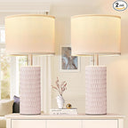 Table Lamps for Living Room Set of 2, Ceramic Table Lamps for Bedroom, 20" Modern Lamps for Night Stands, Pink