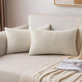 MIULEE Pack of 2 Decorative Lumbar Throw Pillow Covers 12x20 Inch Soft Boho Striped Textured Corduroy Pillow Covers Modern Farmhouse Home Decor for Couch Bed Sofa Living Room Cream White
