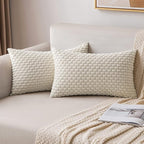 MIULEE Pack of 2 Decorative Lumbar Throw Pillow Covers 12x20 Inch Soft Boho Striped Textured Corduroy Pillow Covers Modern Farmhouse Home Decor for Couch Bed Sofa Living Room Cream White