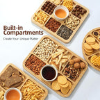 WILLKOMMEN Charcuterie Board with Lid- 9 Compartment Carbonized Bamboo Serving Tray with Locking Lid, Square Serving Platter Divided Serving Dishes for Party Cheese Snack Fruit