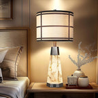 27" Natural Alabaster Table Lamps for Living Room, Bedroom Lamps Set of 2 with Night Light, Living Room Lamps with USB A+C Ports, Table Lamp with Linen Shade for Bedside (Bulbs Included)