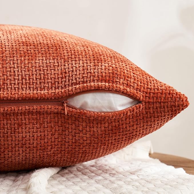 MIULEE Fall Pack of 4 Couch Throw Pillow Covers 20x20 Inch Burnt Orange Soft Decorative Chenille Pillow Covers Farmhouse Accent Cushion Covers for Boho Home Decor Sofa Bedroom Living Room