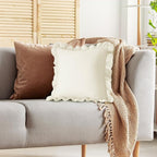 KKJIAF Ruffle Pillow Cases 18x18 Inches, Beige Square Ruffled Pillow Covers Set of 2, Microfiber Wrinkle Resistant Pillow Shams with Envelope Closure for Sofa Bed Living Room