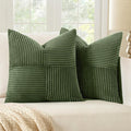 MIULEE Moss Green Corduroy Pillow Covers Pack of 2 Boho Decorative Spliced Throw Pillow Covers Soft Solid Couch Pillowcases Cross Patchwork Textured Cushion Covers for Living Room Bed Sofa 24x24 inch