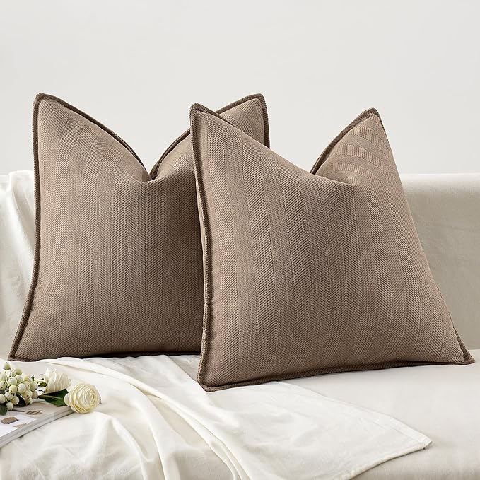 MIULEE Pack of 2 Coco Brown Decorative Pillow Covers 20x20 Inch Soft Chenille Luxurious Couch Throw Pillows Farmhouse Cushion Covers with Elegant Design for Sofa Bedroom Living Room Home Decor
