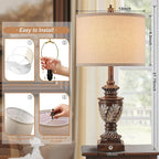 Farmhouse 3-Way Dimmable Touch Table Lamp Set of 2 for Bedroom Living Room with USB A+C Charging Ports 27.75" Tall Rustic Traditional Nightstand Bedside Lamps Brown End Table Lamp (2 Bulbs Included)