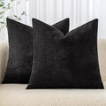 MIULEE Pack of 2 Decorative Throw Pillow Covers Soft Chenille Throw Pillows Solid Textured Euro Cushion Covers for Couch Sofa Bedroom Living Room 24x24 Inch, Black