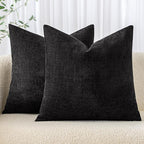 MIULEE Pack of 2 Decorative Throw Pillow Covers Soft Chenille Throw Pillows Solid Textured Euro Cushion Covers for Couch Sofa Bedroom Living Room 24x24 Inch, Black