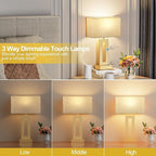 Bedroom Table Lamps Set of 2 - Beige Gold Touch Bedside Lamps with USB C+A, 3 Way Dimmable Gold Lamp for Nightstand, Modern Night Stands Lamps for Living Room