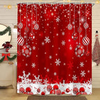 Red Christmas Shower Curtain Set, Merry Christmas Ball Winter Snowflakes Glitter Sparkle Shower Curtain for Bathroom Xmas Holiday Decor, Durable Fabric Machine Washable with Hooks, 72 x 72 Inches