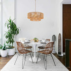 Boho Rattan Chandelier, 17.71” Rattan Pendant Light 4-Light with 2-Tier Hand-Woven Shade, Farmhouse Ceiling Light Fixture Chandeliers for Dining Living Room Bedroom Kitchen Island, UL-Listed