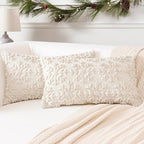 OTOSTAR Set of 2 Xmas Soft Plush Short Wool Velvet Decorative Throw Pillow Covers Rectangular Luxury Style Cushion Case Pillow Shell for Sofa Bedroom Snowflake Cream Beige, 12x20 Inch
