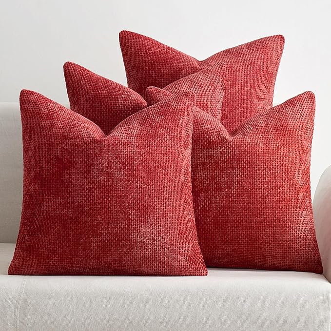 MIULEE Christmas Red Pack of 4 Couch Throw Pillow Covers 20x20 Inch Soft Decorative Chenille Pillow Covers Farmhouse Accent Cushion Covers for Boho Home Decor Sofa Bedroom Living Room